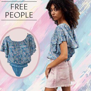 Free People Intimately - Ruffle Sleeve Lace Thong Bodysuit Blouse - Size M